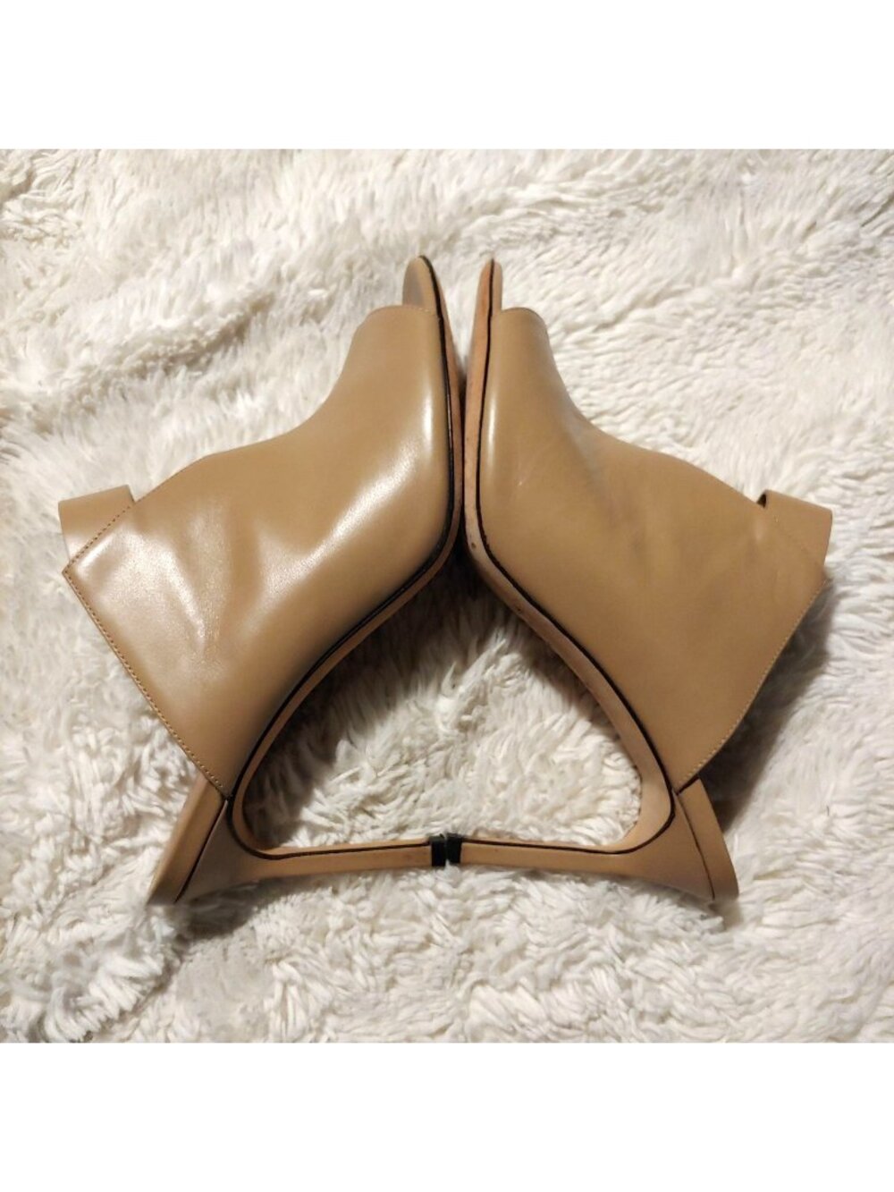 Via Spiga Leather Mule Heels Peep Toe Slip On Nude Minimalist Italy